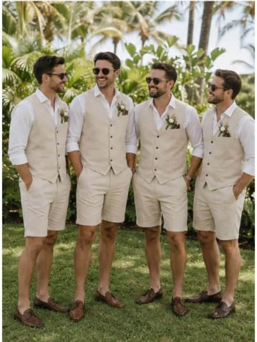 Men's Linen 2 Piece Short Suit Slim Fit Vest & Short Set Wedding Summer Groom